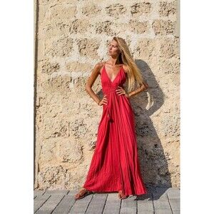 Amaya By Maayan Levy Red Maxi Sundress Dress Womens Sleeveless Fits S, M Or L
